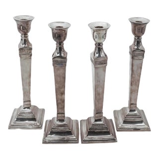 (4 Pcs) Pottery Barn Silver Plated Candlesticks For Sale
