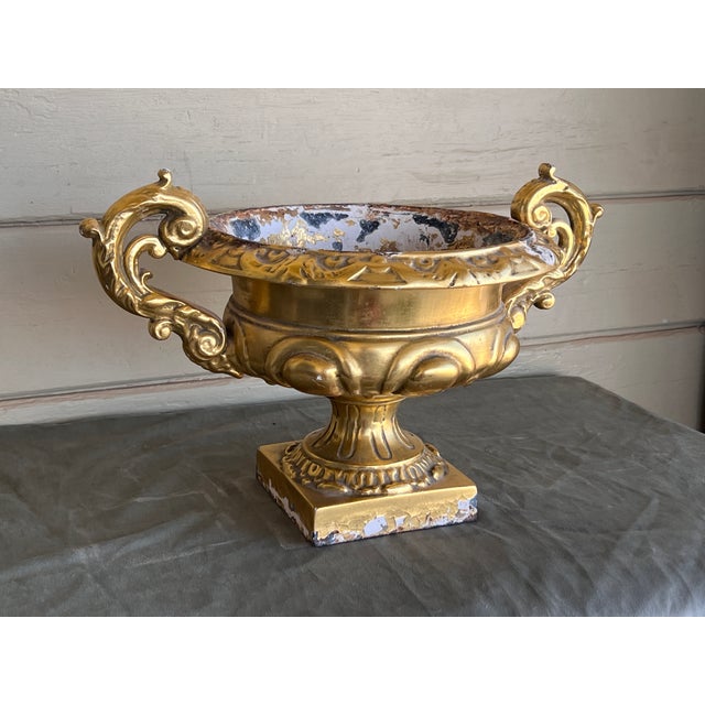 Vintage Large French Baroque Cast Metal Polychrome Water Gilt Vase Jardiniére For Sale - Image 9 of 13