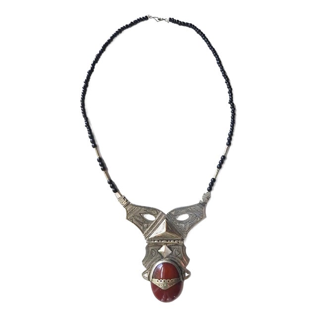 Vintage Tribal Carnelian and Silverplate Necklace For Sale