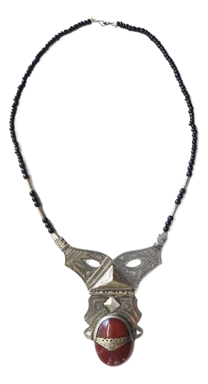 Vintage Tribal Carnelian and Silverplate Necklace