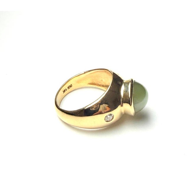 Metal 14ky Gold Gia Certified 7.11 Carat Natural Cat's Eye Chrysoberyl & Diamond Ring For Sale - Image 7 of 8