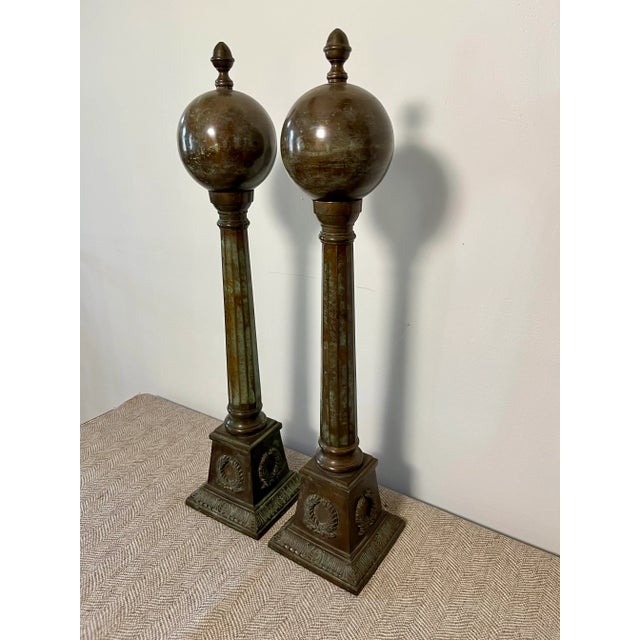 Mid 20th Century Twentieth Century Bronze “Masonic” Columns, a Pair For Sale - Image 5 of 5