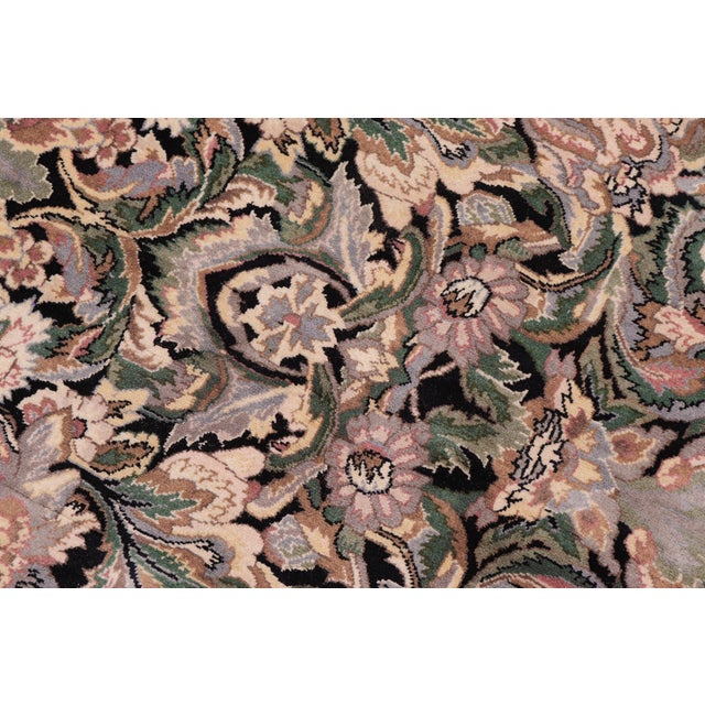 Shabby Chic Shabby Chic 1990's Floral Pak-Persian Black/Gray Wool Round Rug- 7'11'' X 8'0'' For Sale - Image 3 of 9