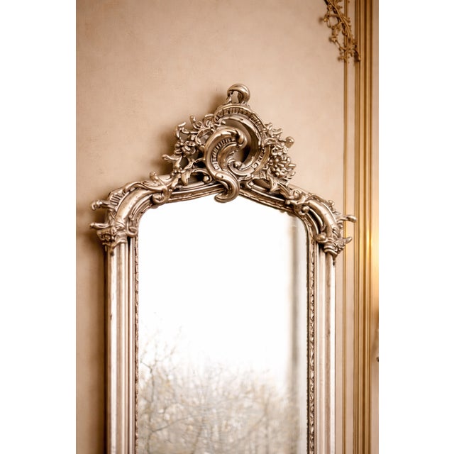 1980s 1980 European Baroque Silver Wood Floor Mirror For Sale - Image 5 of 7