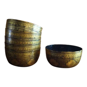 1960s Burmese Papier Mache and Lacquer Bowls - Set of 6