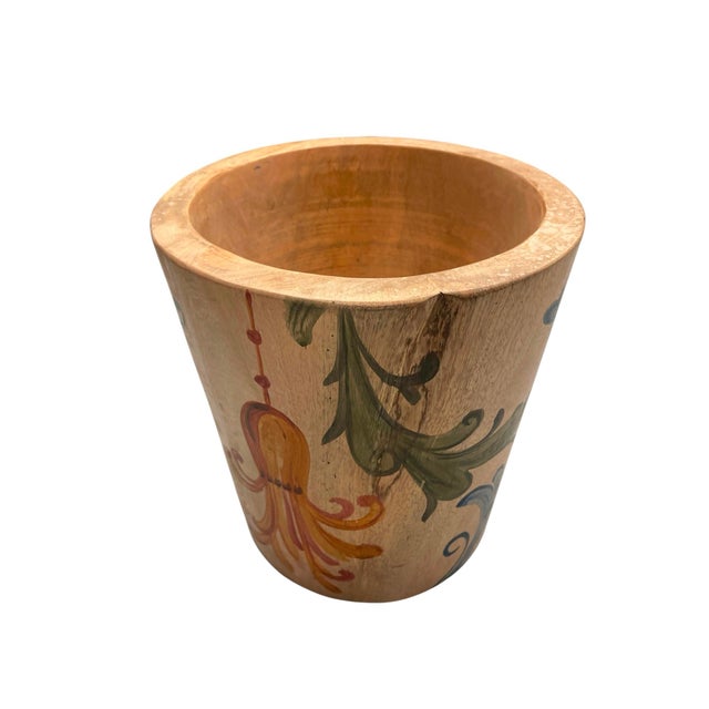 Baroque Vintage Hand-Painted Teak Wood Cachepot / Planter For Sale - Image 3 of 12