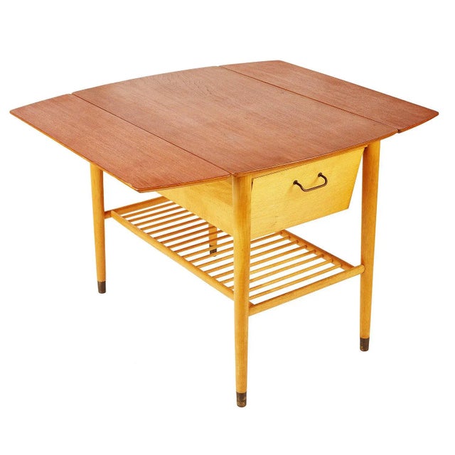 Custom Handcrafted Teak Drop Leaf Table With Wine Storage For Sale - Image 4 of 8