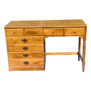1970s Compact Solid Hardwood Writing Desk by Ethan Allen – Warm Minimalist Silhouette For Sale