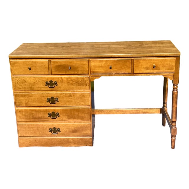 1970s Compact Solid Hardwood Writing Desk by Ethan Allen – Warm Minimalist Silhouette For Sale