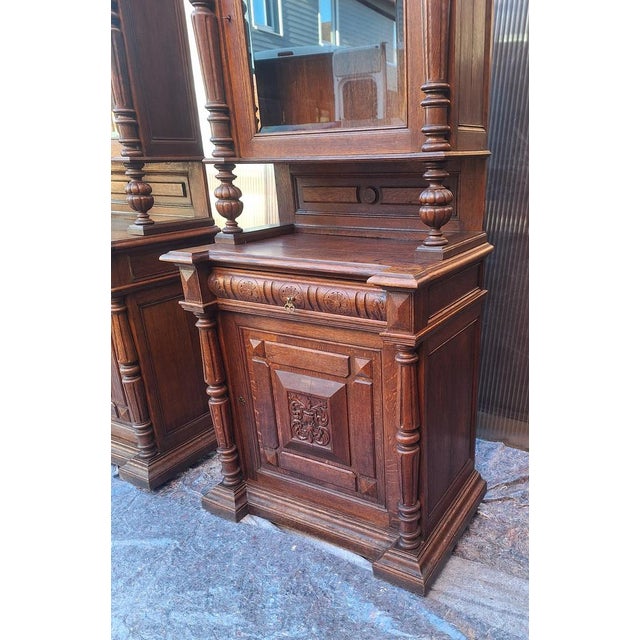 Brown Antique Oak Buffet Cabinets, 1900s, Set of 2 For Sale - Image 8 of 12