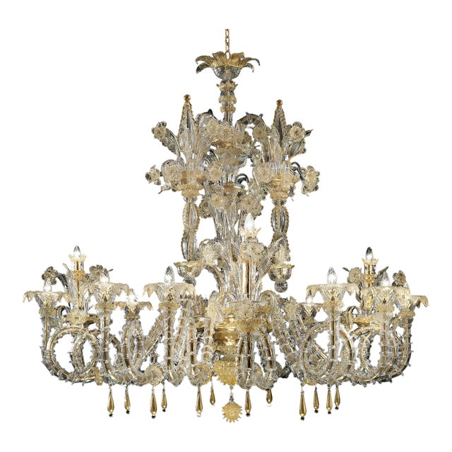 Imperial Venetian "Cà Rezzonico" Gold Murano Glass Luxury Chandlier For Sale