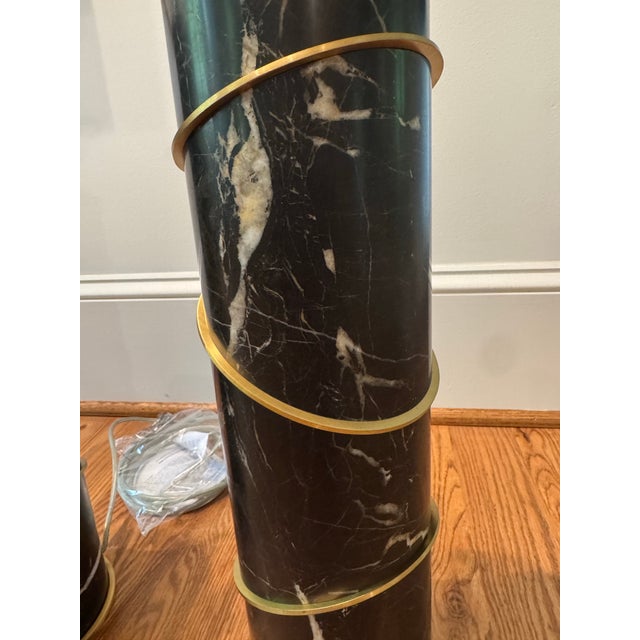 Stone Baker Furniture Black Marble Ring Table Lamp by Thomas Pheasant- Set of 2 For Sale - Image 7 of 11