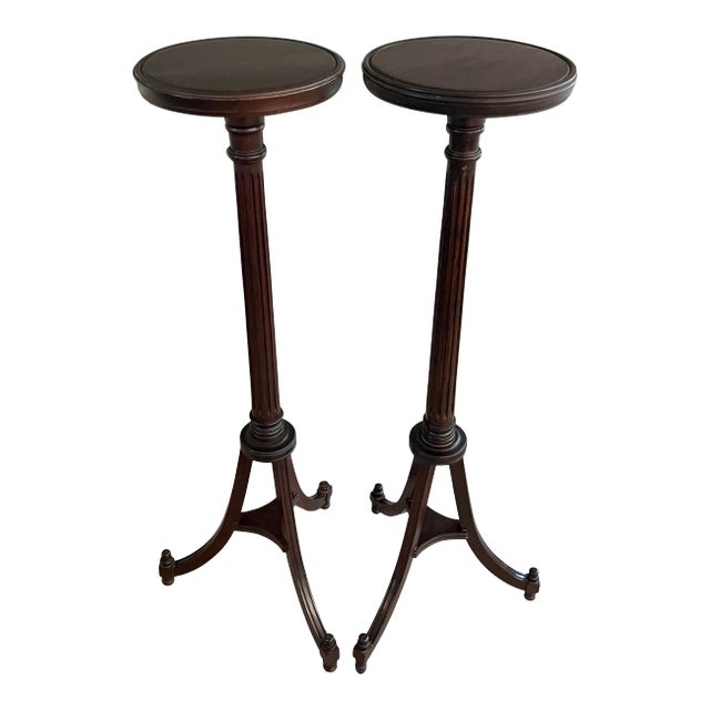 Tall 19th Century English Georgian Gothic Mahogany Candle Stands - a Pair For Sale