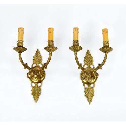Empire Style Brass Wall Light, 1930s, Set of 2 For Sale - Image 4 of 6