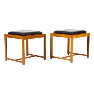 1960s Danish Modern Mid Century Teak Flip Top Ottoman Side Tables — Erik Buch — Black Leather — Pair For Sale