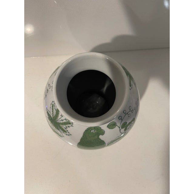 1960s Round Green & White Cloisonne Symbolic Nature Vase For Sale - Image 12 of 12