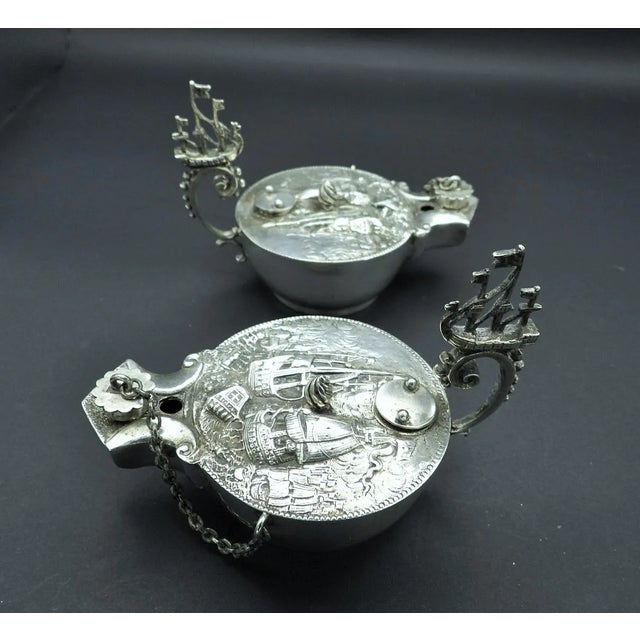 Silver Antique 19th Century Italian 800 Silver Galleon Ships Spirit Lamps- Set of 2 For Sale - Image 8 of 9
