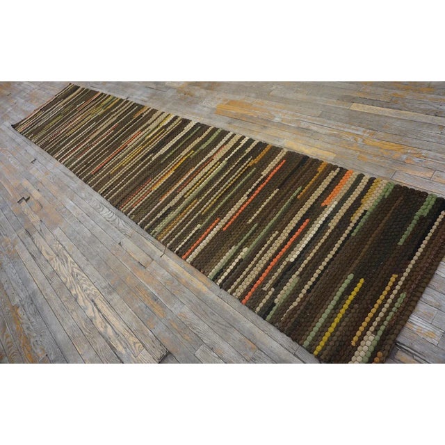 American 1930s Multicolor Stripe Folk Art Antique American Braided Rug 2'9'' X 13' Wool Carpet Runner For Sale - Image 3 of 15