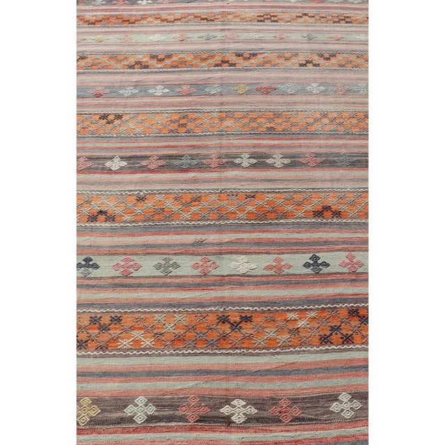 Tribal Mid 20th Century Turkish Kilim Vintage Rug With Assorted Stripe Design in a Variety of Colors For Sale - Image 3 of 13