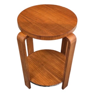 1930s French Art Deco Walnut Side Table With Sculptural Architectural Base- Fully Restored, Open Shelf For Sale