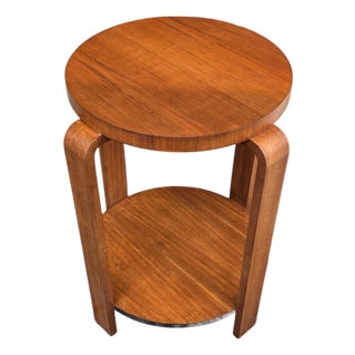 Art Deco French Walnut Side Table, 1930s– Fully Restored, Open Shelf For Sale