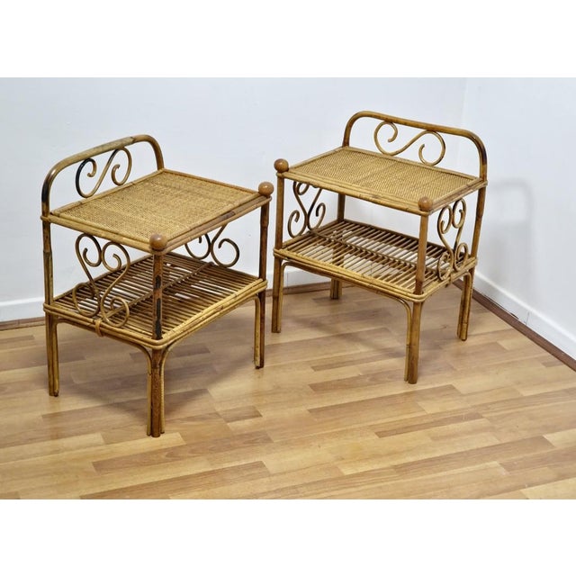 Vintage Rattan and Vienna Straw Bedside Tables, 1960s, Set of 2 For Sale - Image 4 of 10
