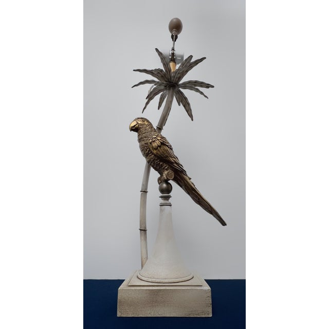 Hollywood Regency Vintage Hollywood Regency Palm Tree Parrot Table Lamp For Sale - Image 3 of 12
