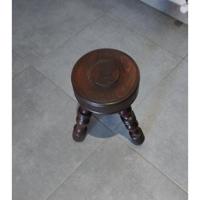 Brown Antique Brutalist Stool in Turned Wood DLG by Charles Dudouyt, 1970s For Sale - Image 8 of 15