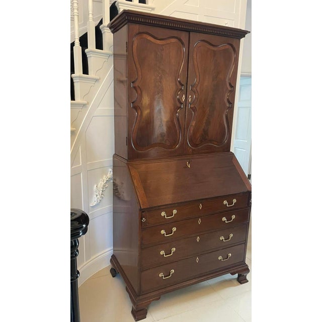 Outstanding quality antique george ii figured mahogany bureau bookcase having an outstanding quality figured mahogany top...