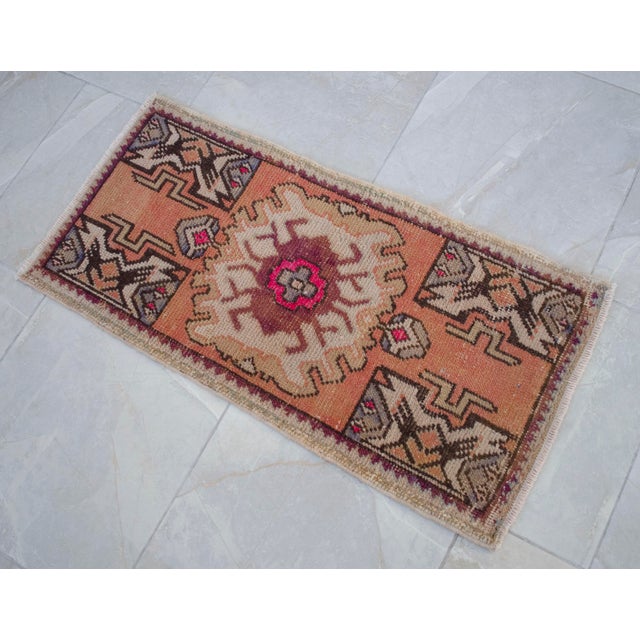 Small Turkish Rug Hand Knotted Faded Mat Entry Decor, Distressed Low Pile - 1'6'' X 3' For Sale - Image 10 of 13