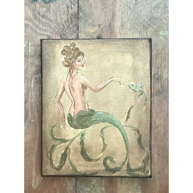 Vintage Oil Painting of Mermaid on Canvas For Sale - Image 12 of 12