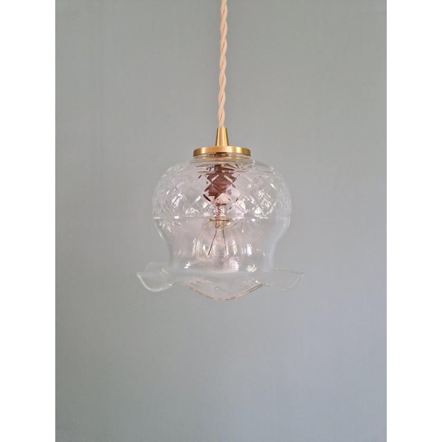 Scalloped Clear Crystal Pendant Light, 1890s For Sale - Image 11 of 11