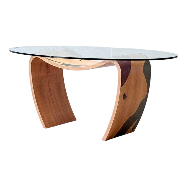 Sculptural Dining Table with Inlays and Glass Top by Carlo Malnati, Italy, 1980s For Sale