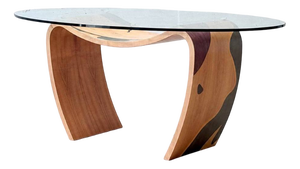 Sculptural Dining Table with Inlays and Glass Top by Carlo Malnati, Italy, 1980s