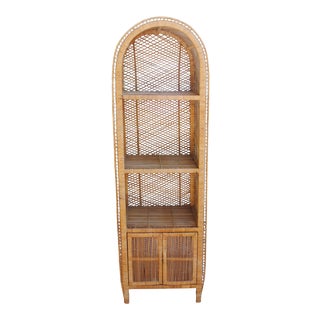 Vintage Arched Wicker 4 Tier Bookcase Etagere For Sale