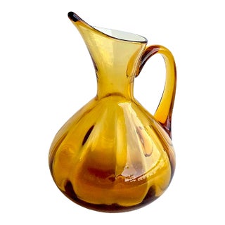 Vintage Hand-Blown Rainbow Glass Pitcher For Sale