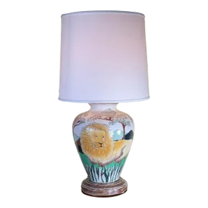 Lions Hand Painted Ceramic Table Lamp