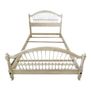 Ethan Allen French Country Wheatback Queen Bedframe in Antique White For Sale