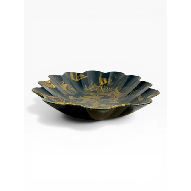 Antique French Chinoiserie Papier Mache Scalloped Dish For Sale - Image 4 of 15