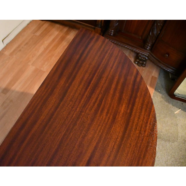 1920s Antique English Regency Flame Mahogany Banded Satinwood Half-Moon Demi-Lune For Sale - Image 4 of 16