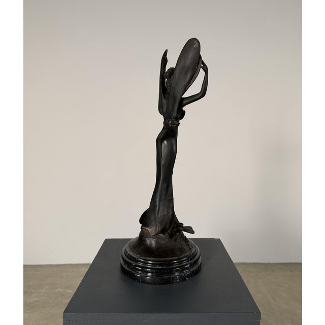 Ebony Art Nouveau Bronze Dragonfly Woman Sculpture on Marble – 18” Tall For Sale - Image 8 of 10