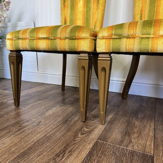 Designer 1970s Velvet Striped High Back Chairs For Sale - Image 9 of 15