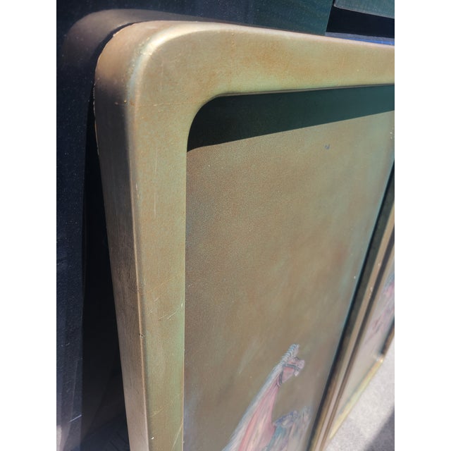 Vintage Wood Pale Gold Pink Green Carved Horse Wall Art- a Pair For Sale - Image 11 of 11