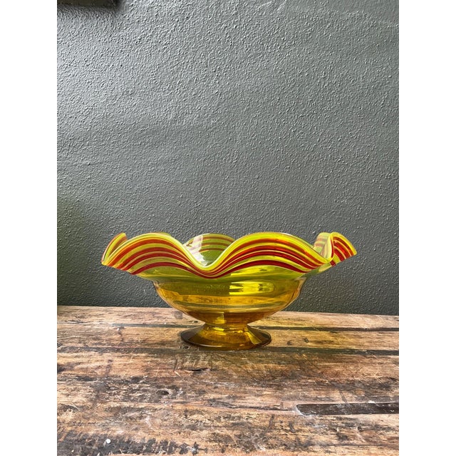 Glass Vintage Striped Murano-Style Glass Centerpiece Bowl For Sale - Image 7 of 18
