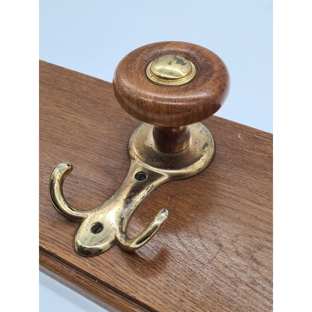 Wooden Clothes Rack with Brass Hooks, 1970s For Sale - Image 6 of 8