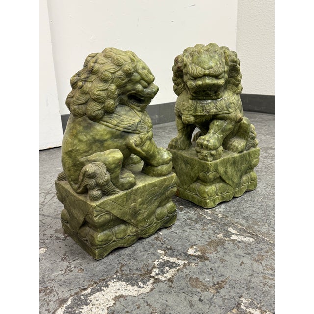 Asian Chinese Jade Guardian Lions, Pair For Sale - Image 3 of 12