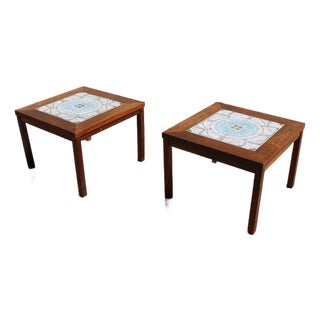 Pair of 1970s Danish Modern Rosewood Tile Top Side Tables For Sale