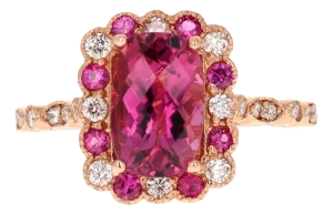 2.40 Carat Tourmaline Diamond Sapphire 14k Rose Gold Bridal Ring