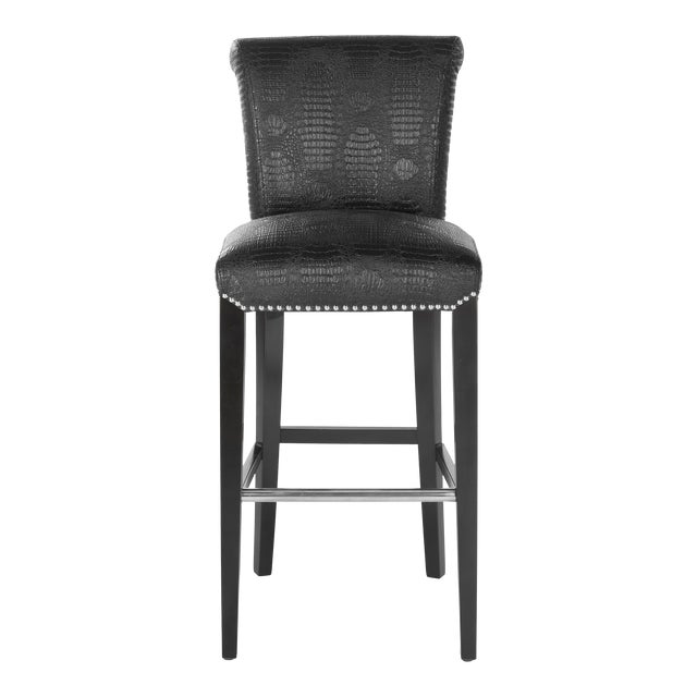 Higgins Barstool in Black Crocodile & Black For Sale