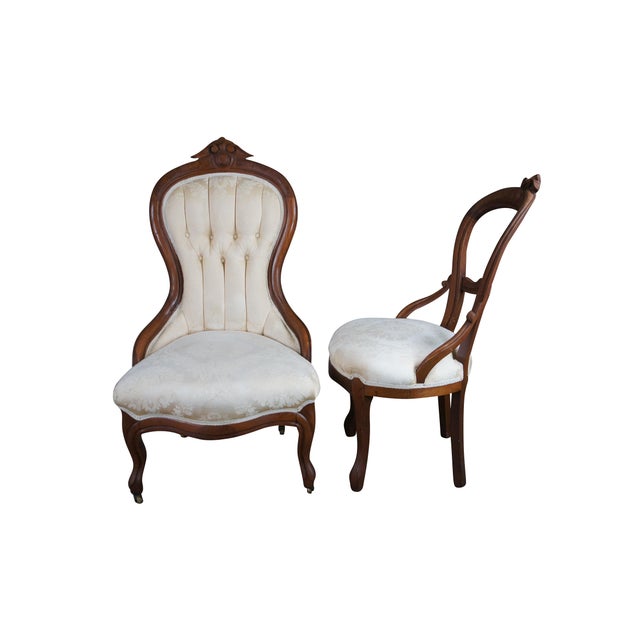 Three Victorian Renaissance Revival Parlor Chairs, circa 1870s. Includes one fully upholstered library reading chair and...